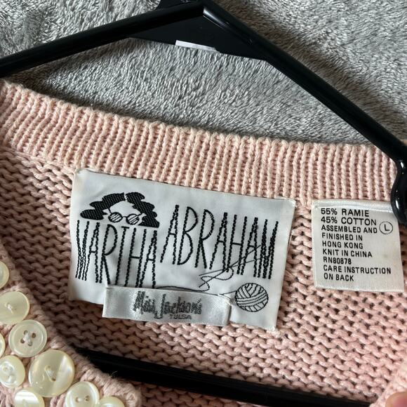 Vintage Pink Heart Button Knit Cardigan Cottagecore Coquette Soft Girl Large - Picture 7 of 7